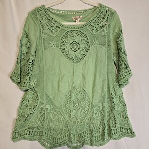 ONE WORLD Mint Crochet Lace Blouse